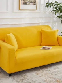 1pc Solid Color Sofa Slipcover, Modern Polyester Yellow Stretch Sofa Slipcover For Home - Yellow - View 3