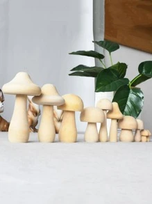 3入組蘑菇形狀裝飾木頭裝飾工藝適用於盆栽植物裝飾用品