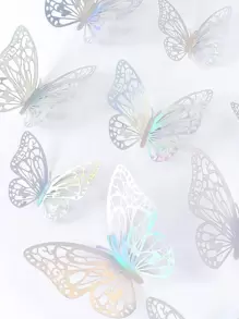 12pcs 3D Hollow-Out & Laser Holographic Butterfly Paper Wall Stickers For Decoration, Shiny Cute Cake Decoration, Party Supplies, Creative Design Paper Butterfly Sticker For Holiday, Party, Cake Decoration, Romantic Special Design Home Decor, Bedroom Decor, Bathroom Decor, Room Decoration Stuff For Holiday, Festival, Beautify Enhance Happiness Wall Art Sticker For Wedding And Party, Office Decor, School Decor, Gift Decoration For Anniversary, Valentine, Cake Decoration, Various Colors And Patter,Stickers,Wall Decal, Vinyl Decal For Home Decorations,Spring Decoration Items Refresh Your Home,Rama Decoration Stickers - Multicolor - View 2