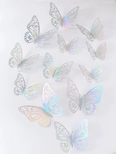 12pcs 3D Hollow-Out & Laser Holographic Butterfly Paper Wall Stickers For Decoration, Shiny Cute Cake Decoration, Party Supplies, Creative Design Paper Butterfly Sticker For Holiday, Party, Cake Decoration, Romantic Special Design Home Decor, Bedroom Decor, Bathroom Decor, Room Decoration Stuff For Holiday, Festival, Beautify Enhance Happiness Wall Art Sticker For Wedding And Party, Office Decor, School Decor, Gift Decoration For Anniversary, Valentine, Cake Decoration, Various Colors And Patter,Stickers,Wall Decal, Vinyl Decal For Home Decorations,Spring Decoration Items Refresh Your Home,Rama Decoration Stickers
