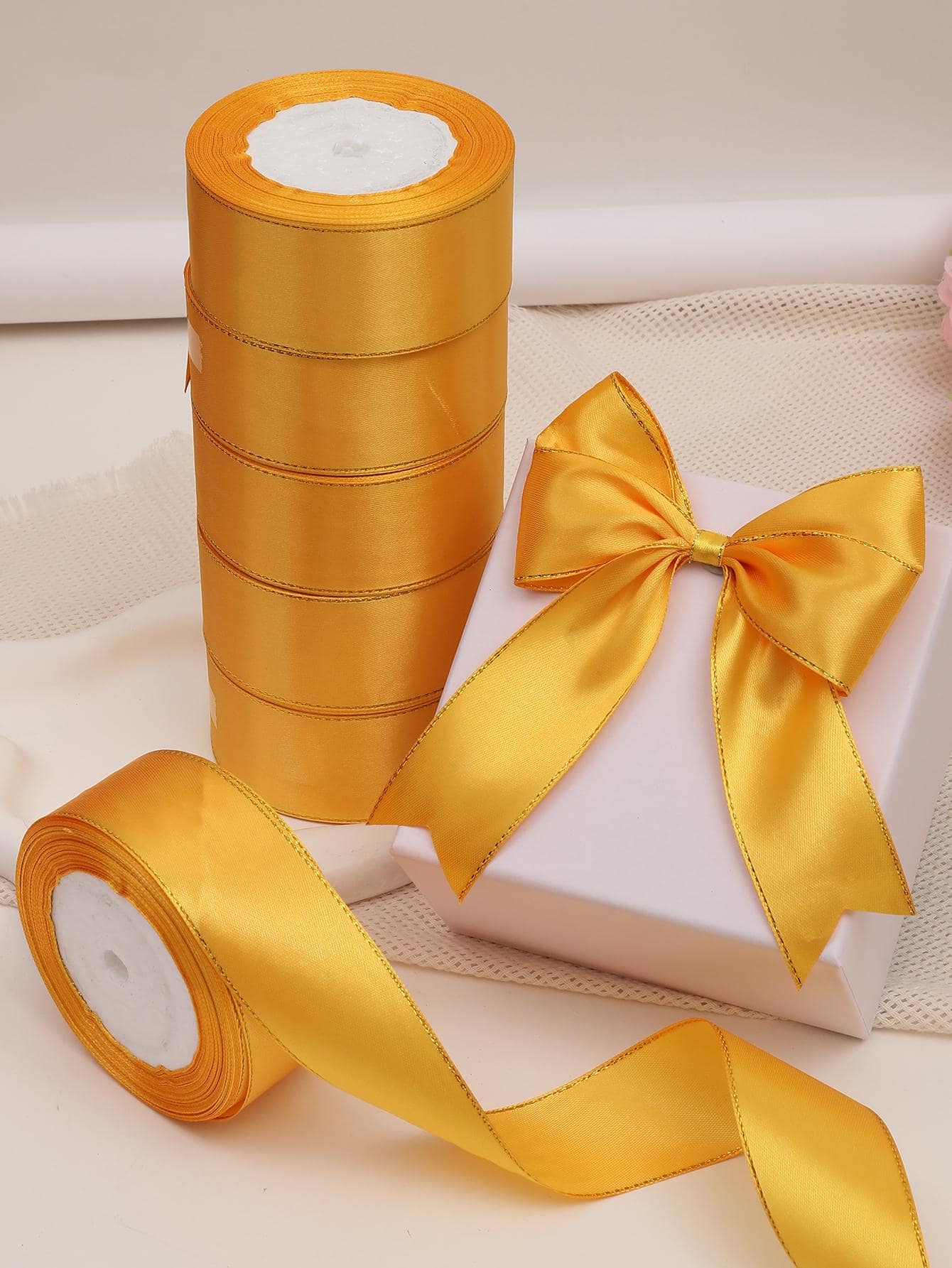 1roll Metallic Trim Gift Wrap Ribbon, Modern Polyester Filament Ribbon For Party