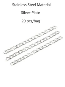 20入組銀5cm延伸鏈條抗褪色尾巴鏈條項鍊手環腳錬製作 - 銀色 - 查看 7