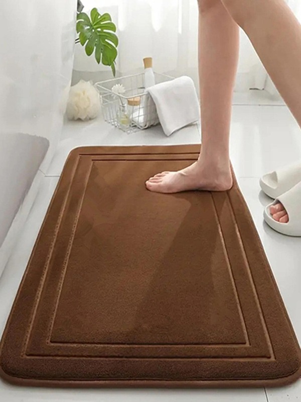 1pc Solid Color Brown Bath Mat, Modern Polyester Antislip Absorbent