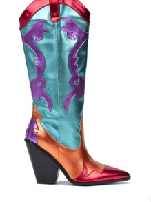 Juliana Metallic Colorblock Western Cowboy Boots - Teal Blue - View 2