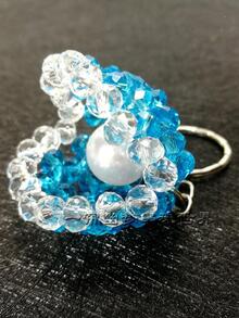 女性串珠貝殼和人造珍珠墜飾創意鑰匙圈適用於鑰匙裝飾用品 - 藍色 - 查看 4