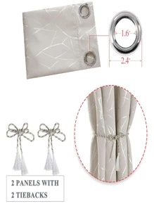 Estelar Textiler 2入組圖形圖案現代滌綸臥室和客廳遮光窗簾 - 杏色 - 查看 9