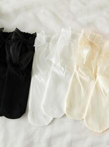 3pairs Women Bow Decor Cute Crew Socks, For Daily Life - Multicolor - View 2