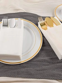 2入組餐巾簡單白色紙餐巾派對 - 白色 - 查看 4