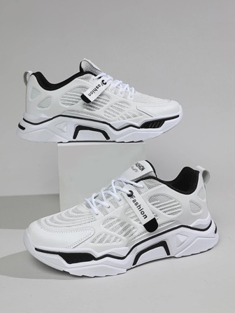 運動鞋適用於男士字母圖案前綁帶老爹鞋