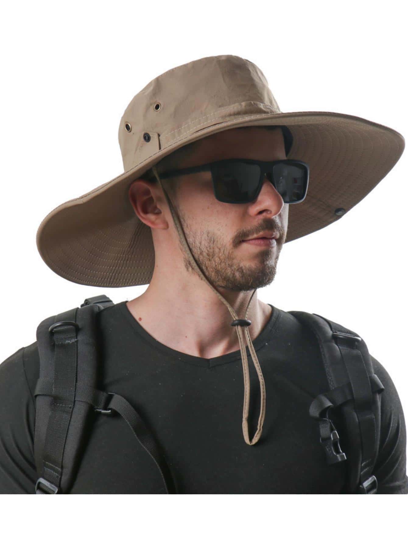 1pc Men's Wide Brim Foldable Outdoor Beach Sun Protection Fishing Hat - Khaki - View 1