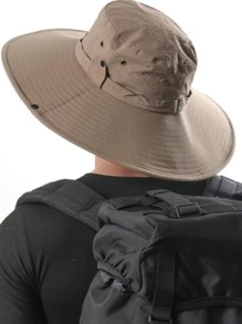 1pc Men's Wide Brim Foldable Outdoor Beach Sun Protection Fishing Hat - Khaki - View 2