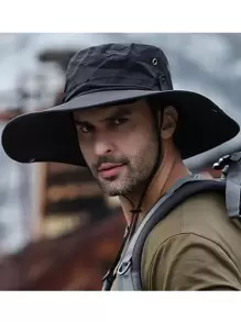 1 件男士可折叠宽边遮阳帽，适合户外、沙滩、防紫外线 - 黑色 - 查看 1