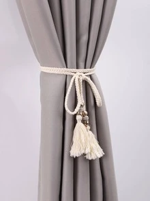 1pc Fabric Curtain Holdback, Bead & Tassel Decor Curtain Tieback For Home Decoration - Beige - View 7