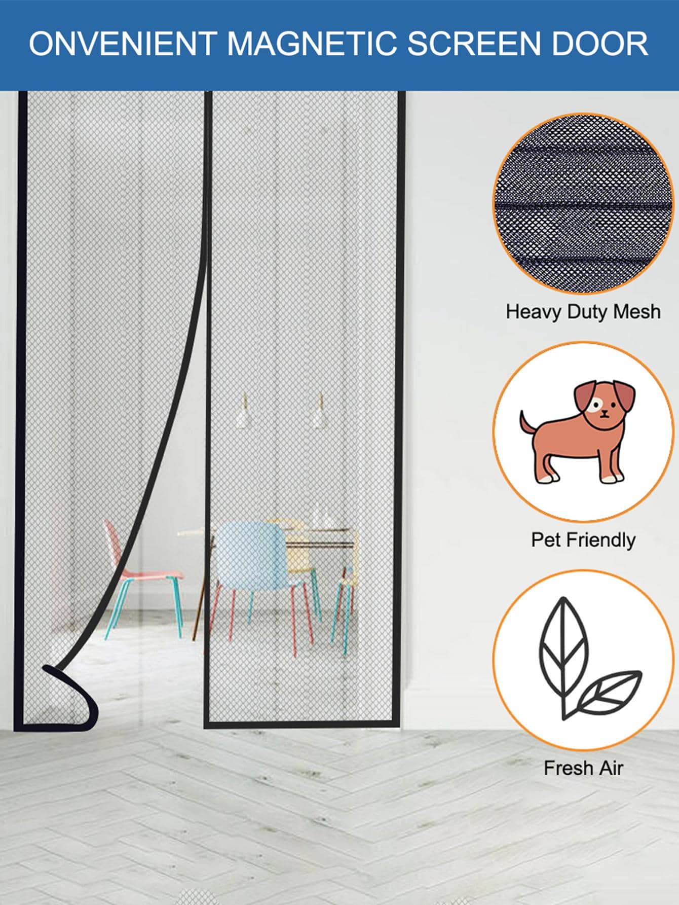 1 cái Polyester Nam Châm Đóng Cửa Muỗi Né - màu đen - Xem 1