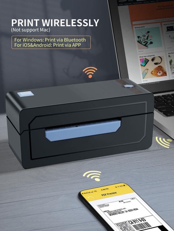 JADENS Bluetooth Thermal Shipping Label Printer Wireless 4x6 Shipping