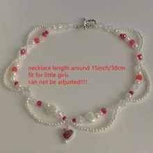 红色爱心仙女项链 双串珠仿珍珠项链 Y2k 项链 - 紅色 - 查看 2