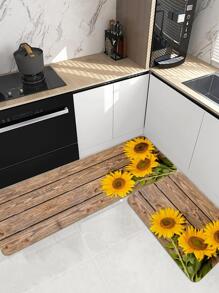 1/2 Tấm thảm hình chữ nhật bằng vải nhung chống trượt in họa tiết hoa hướng dương, mềm mại, dùng cho phòng khách, phòng ăn, nhà bếp - Nhiều màu - Xem 4