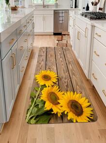1/2 Tấm thảm hình chữ nhật bằng vải nhung chống trượt in họa tiết hoa hướng dương, mềm mại, dùng cho phòng khách, phòng ăn, nhà bếp - Nhiều màu - Xem 6