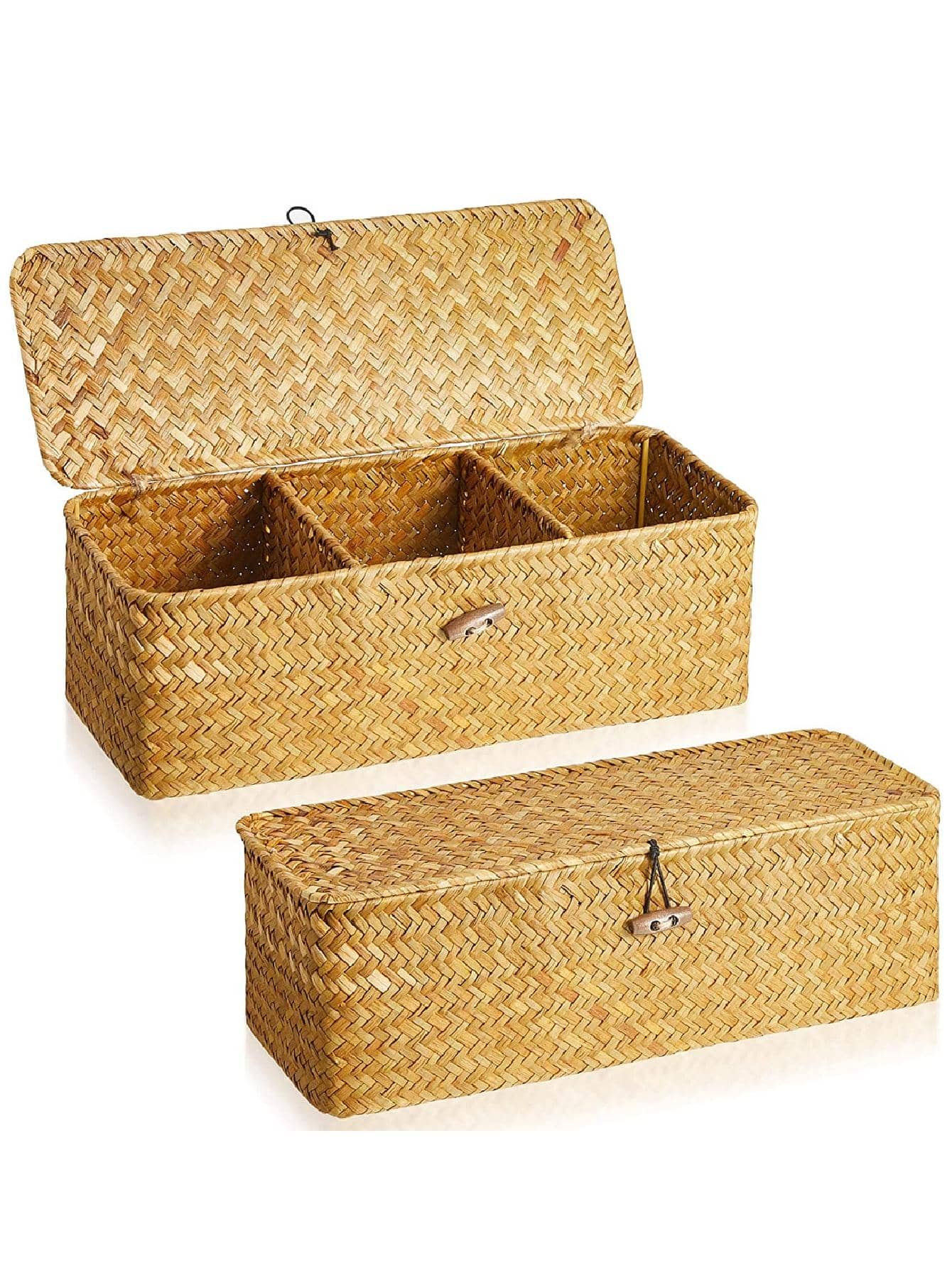 1入組草編多格桌面收納盒 - 棕色 - 查看 1