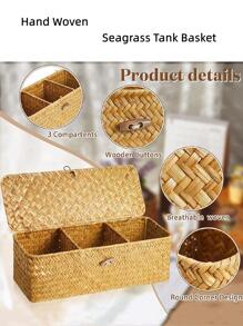 1入組草編多格桌面收納盒 - 棕色 - 查看 5