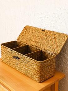 1入組草編多格桌面收納盒 - 棕色 - 查看 6