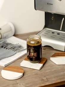 1pc Wooden Coaster, Modern Two Tone Anti-slip Drink Coaster For Table - White - View 3