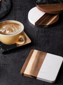 1pc Wooden Coaster, Modern Two Tone Anti-slip Drink Coaster For Table - White - View 6