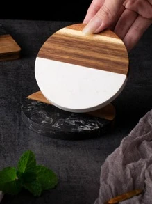 1pc Wooden Coaster, Modern Two Tone Anti-slip Drink Coaster For Table - White - View 7