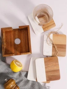1pc Wooden Coaster, Modern Two Tone Anti-slip Drink Coaster For Table - White - View 8