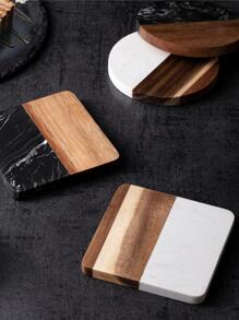 1pc Wooden Coaster, Modern Two Tone Anti-slip Drink Coaster For Table - White - View 9