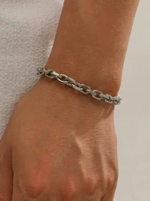 1 Miếng Thời trang Thép không gỉ Chuỗi vòng tay Cho nam giới Để Trang Trí Hàng Ngày , Đối với Đồ trang sức Qủa tặng Và Buổi tiệc - Bạc - Xem 1