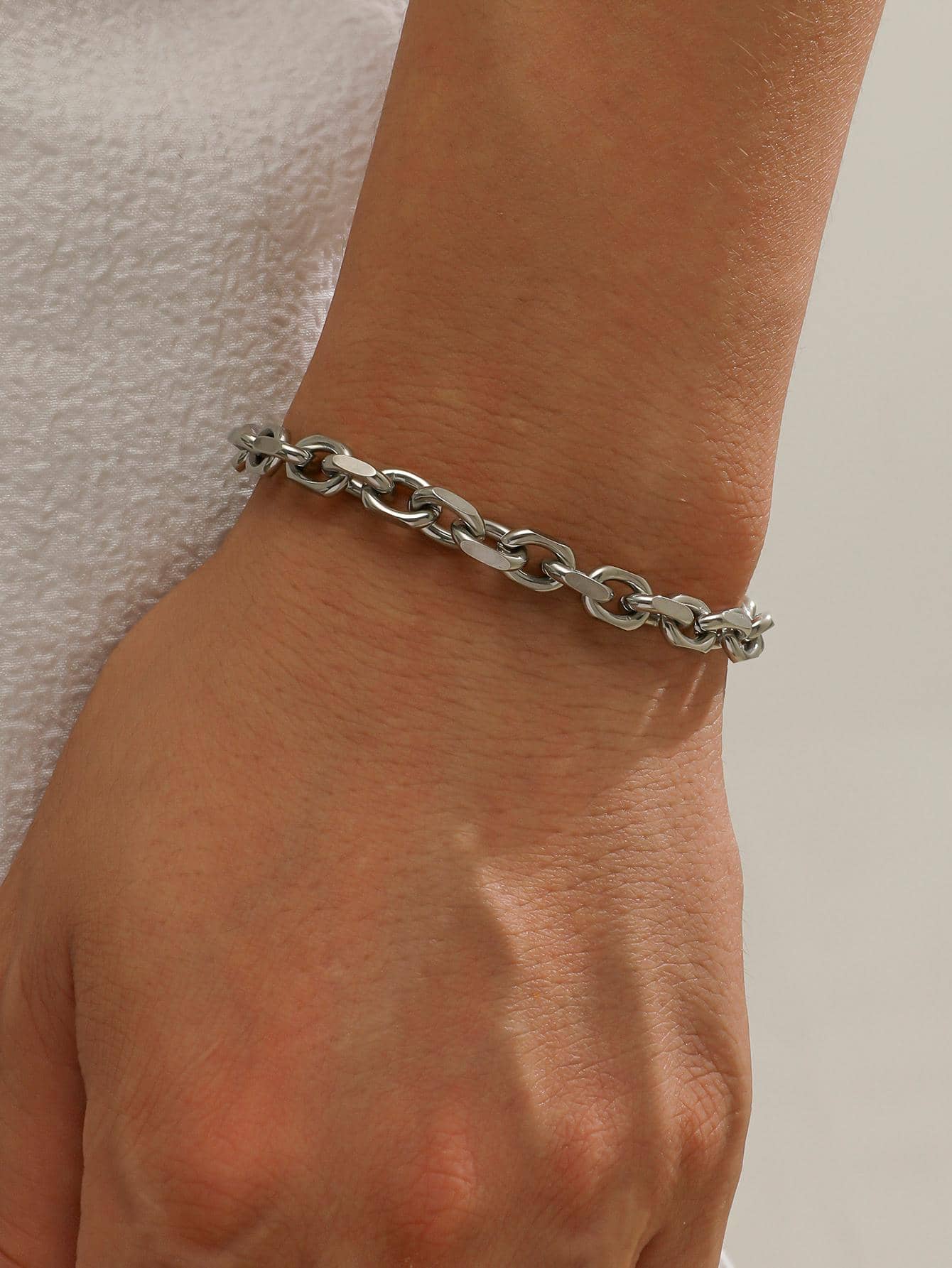 1 Miếng Thời trang Thép không gỉ Chuỗi vòng tay Cho nam giới Để Trang Trí Hàng Ngày , Đối với Đồ trang sức Qủa tặng Và Buổi tiệc - Bạc - Xem 1