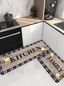 1入組字母和花卉圖案廚房現代滌綸防滑廚房地墊 - 彩色 - 查看 4