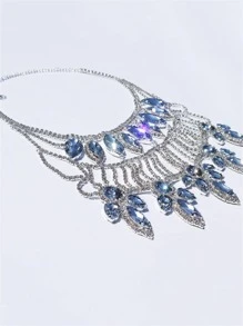 Rhinestone Decor Bib Necklace - Silver - View 2