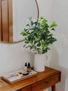 1 件人造植物绿叶茎仿桉树叶椒草叶榕树植物逼真小型假农舍植物适用于家庭室内室外办公桌卧室装饰、情人节、礼物 - 綠色 - 查看 2