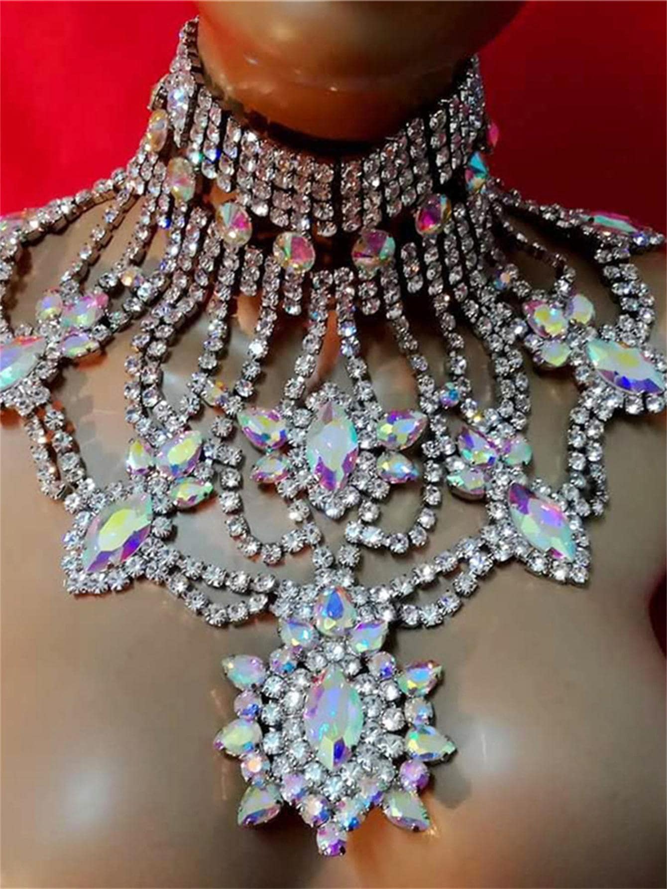 水鑽裝飾圍兜項鍊 - 彩色 - 查看 1