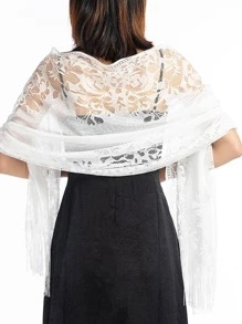 Boho - 1 pieza de chal hueco decorado con encaje floral para mujer, elegante para decoración - Blanco - Ver 7