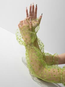 1 件女士心形植绒网眼防晒袖套，百搭时尚 - 綠色 - 查看 1