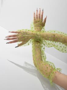 1 件女士心形植绒网眼防晒袖套，百搭时尚 - 綠色 - 查看 2