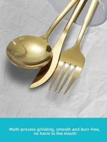 3入組/套不銹鋼刀具現代金色餐具套裝適用於餐廳 - 金色 - 查看 4