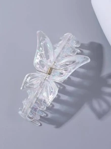Pinza de pelo con diseño de mariposa, plástico grande, 1 pieza, adecuada para uso diario - Blanco - Ver 1