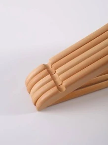5 piezas/set colgador de ropa de madera, diseño de madera de loto, estante de ropa antideslizante y ahorrador de espacio para el armario del hogar - Beis - Ver 4