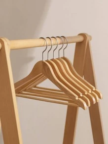 5 piezas/set colgador de ropa de madera, diseño de madera de loto, estante de ropa antideslizante y ahorrador de espacio para el armario del hogar - Beis - Ver 2