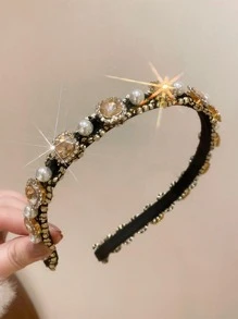 Elegant 1pc Women Rhinestone & Faux Pearl Decor Fashionable Headband For Hair Decoration,Hairband,Hair Hoop,Hair Accessories Headbands