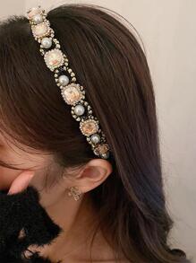 Elegant 1pc Women Rhinestone & Faux Pearl Decor Fashionable Headband For Hair Decoration,Hairband,Hair Hoop,Hair Accessories Headbands