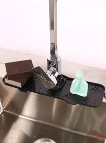 1pc Silicone Random Color Dish Drying Mat, Modern Black Dish Drainer Mat For Kitchen - Black - View 2