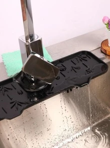 1pc Silicone Random Color Dish Drying Mat, Modern Black Dish Drainer Mat For Kitchen - Black - View 3