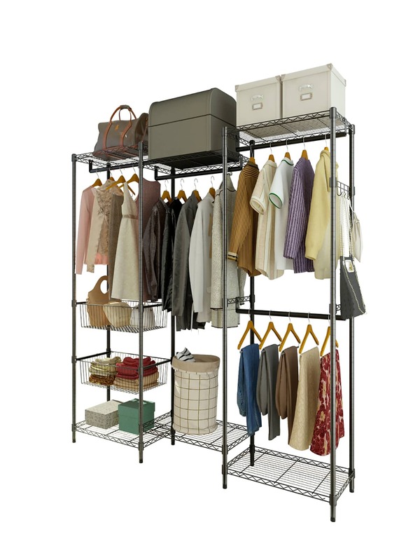 Double Rod Free standing Closet Organizer, Heavy Duty Clothes Closet