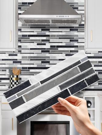 SUPSTICKER 1/12/36pcs Classic Marble Pattern Crystal Glossy Self-Adhesive Tiles, Waterproof Oil-Proof Kitchen & Bathroom Wall Stickers, Backsplash Wall Decals, 12x4.61 Inches, Stickers, Wall Decal, Vinyl Decal For Home Decorations, Spring Decoration Items Refresh Your Home, Festival Decoration Stickers Gifts Birthday Graduation