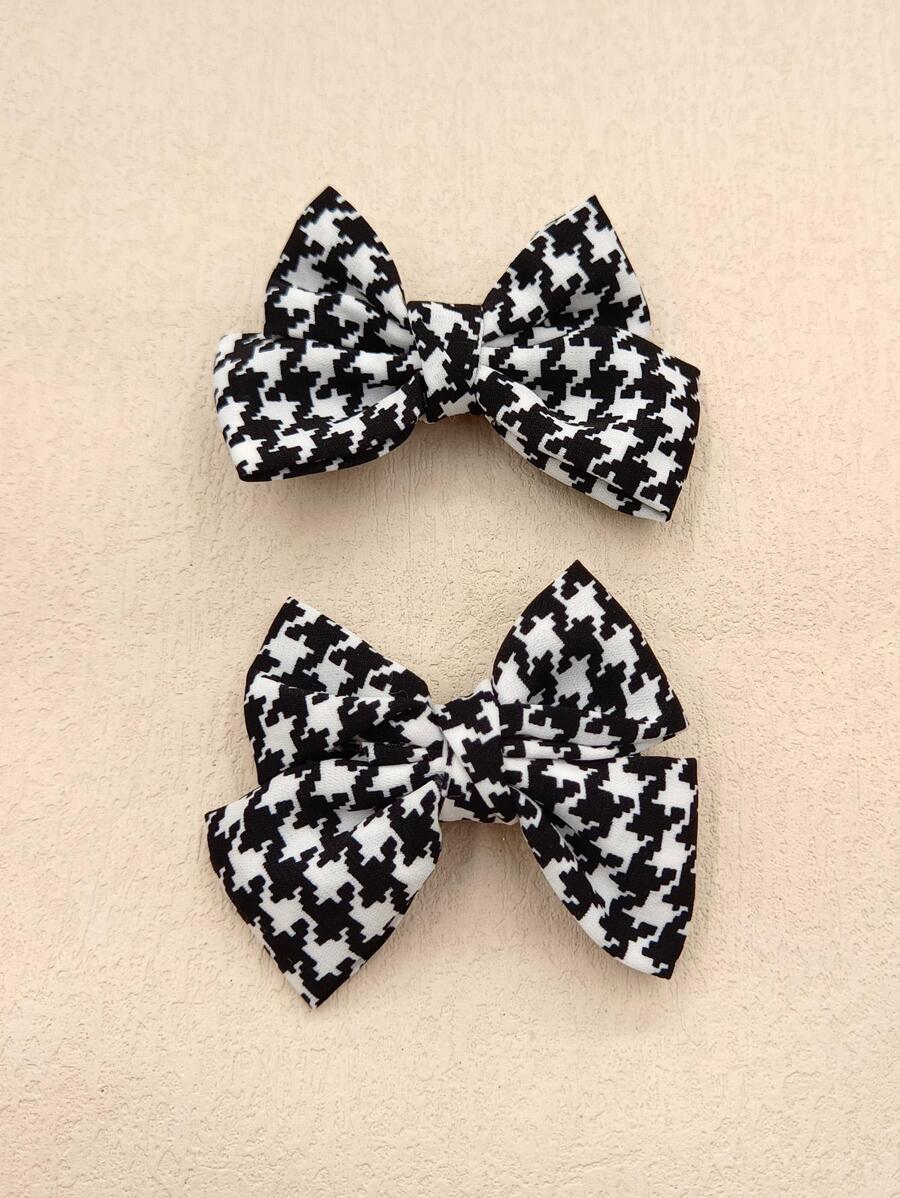 2 件儿童发夹，雪纺格子蝴蝶结发饰，韩式女童发夹，适合日常佩戴，圣诞礼物，四季皆宜 - 彩色 - 查看 1